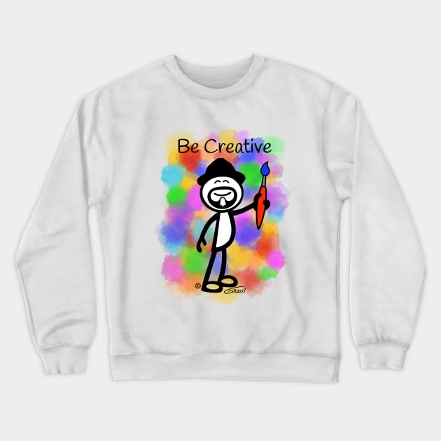 GG Artist Stick Figure “Be Creative” on light blue background Crewneck Sweatshirt by GDGCreations